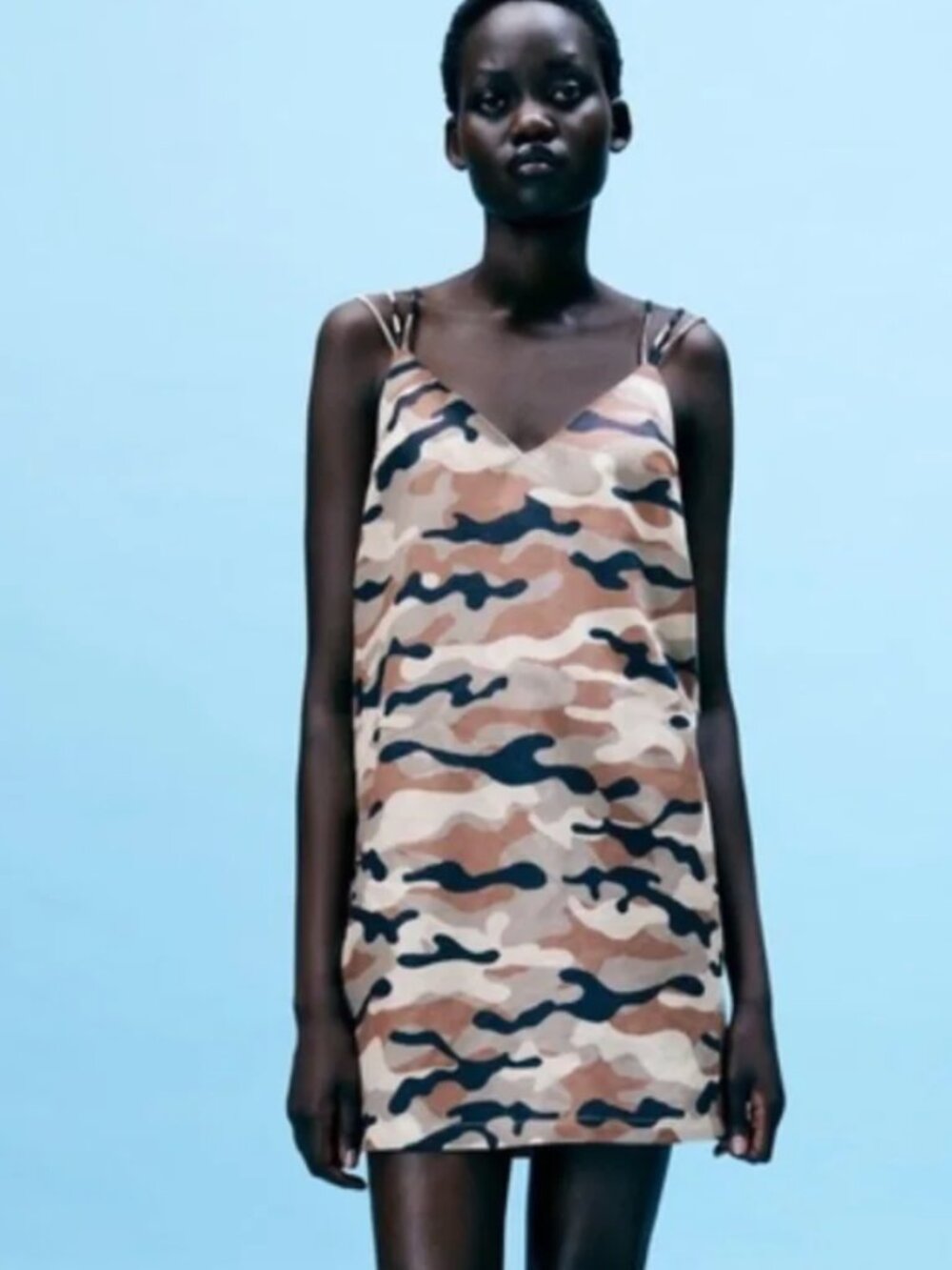 Zara Camo Criss Cross Linen Dress Medium